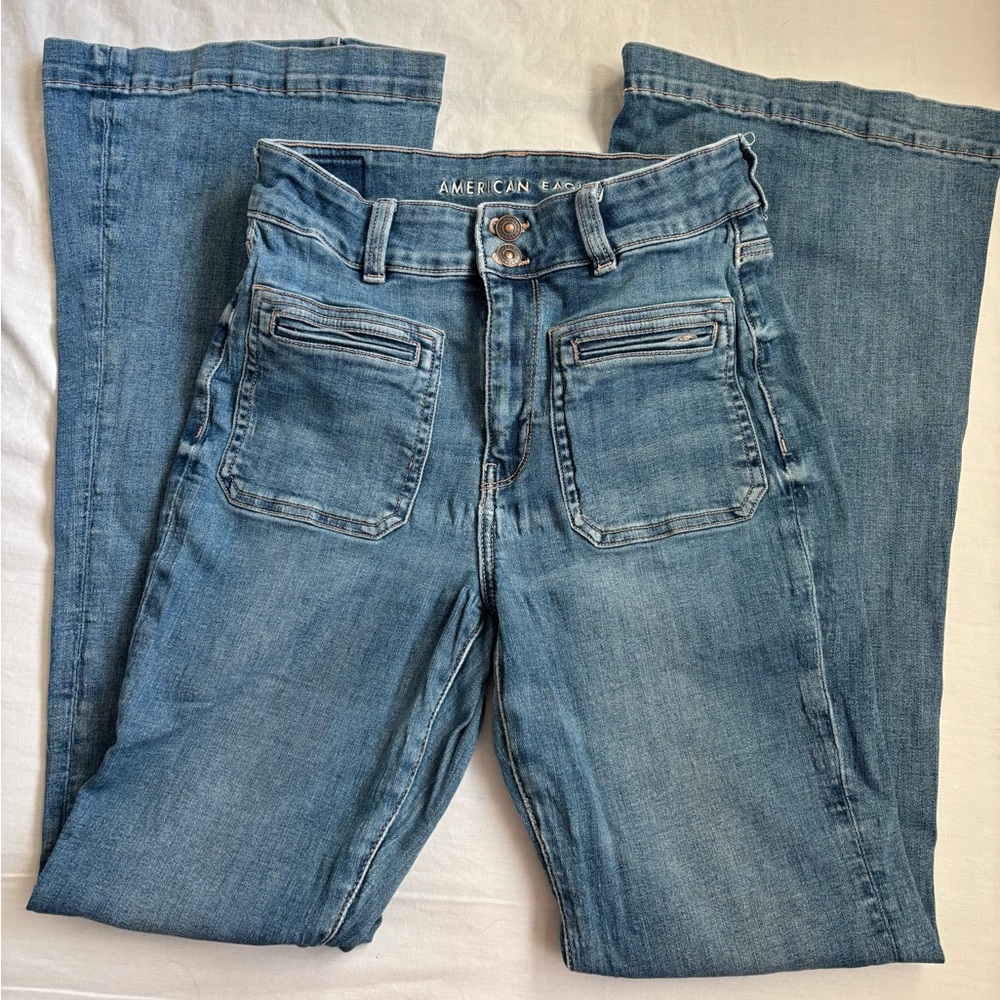 American Eagle Outfitters Women's Light Blue Flare Jeans